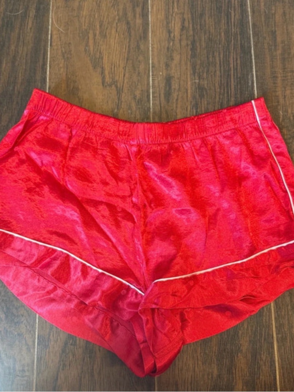 Victoria's Secret Red Satin Athletic Lounge Shorts with Contrast Piping